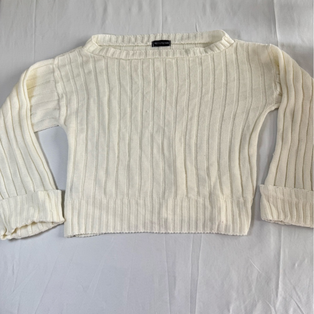 Cream Ribbed Knit Sweater